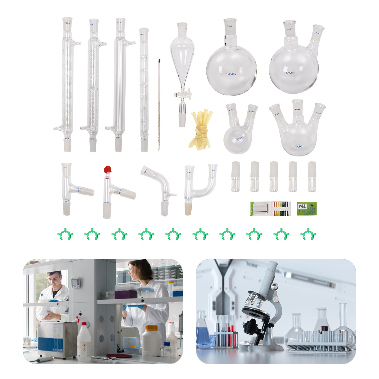 24/40 Joints Glass Organic Chemistry Lab Glassware Kit, 32PCS Lab Chemilcal Unit