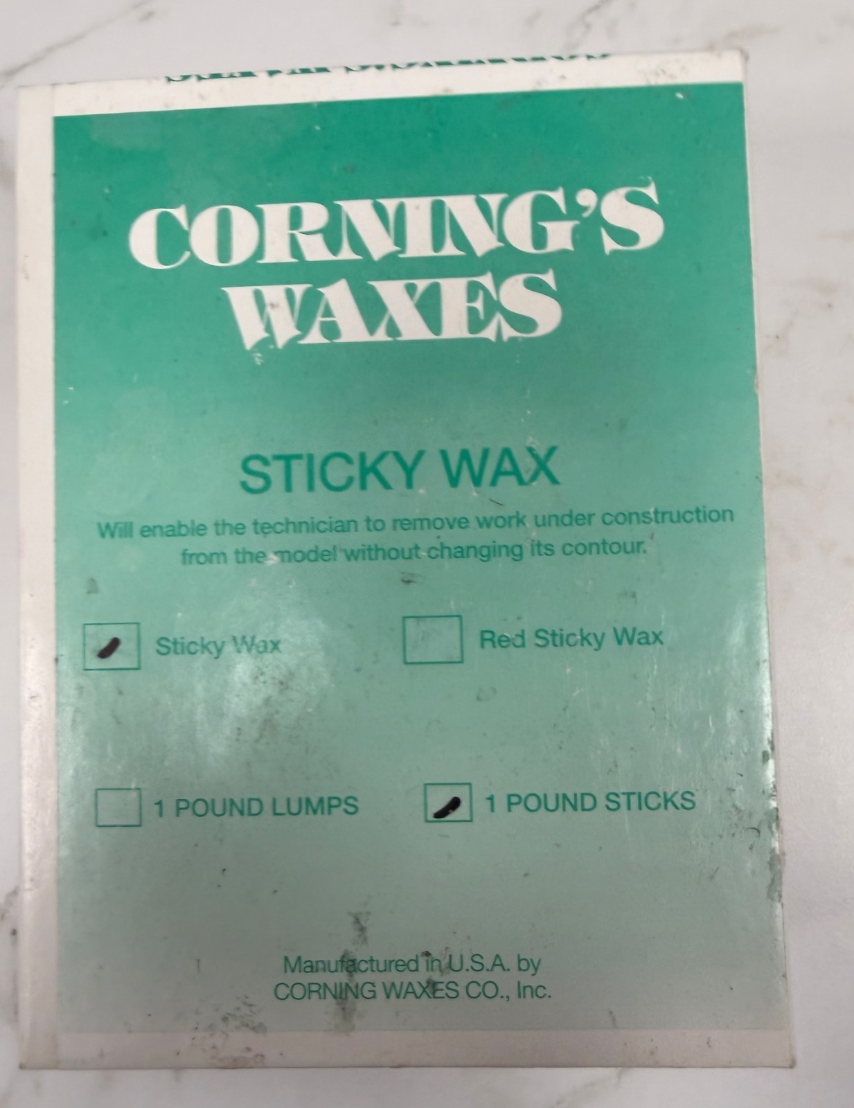 Corning’s Waxes Sticky Wax 1 Pound Sticks Dental Lab Vintage USA Open Box