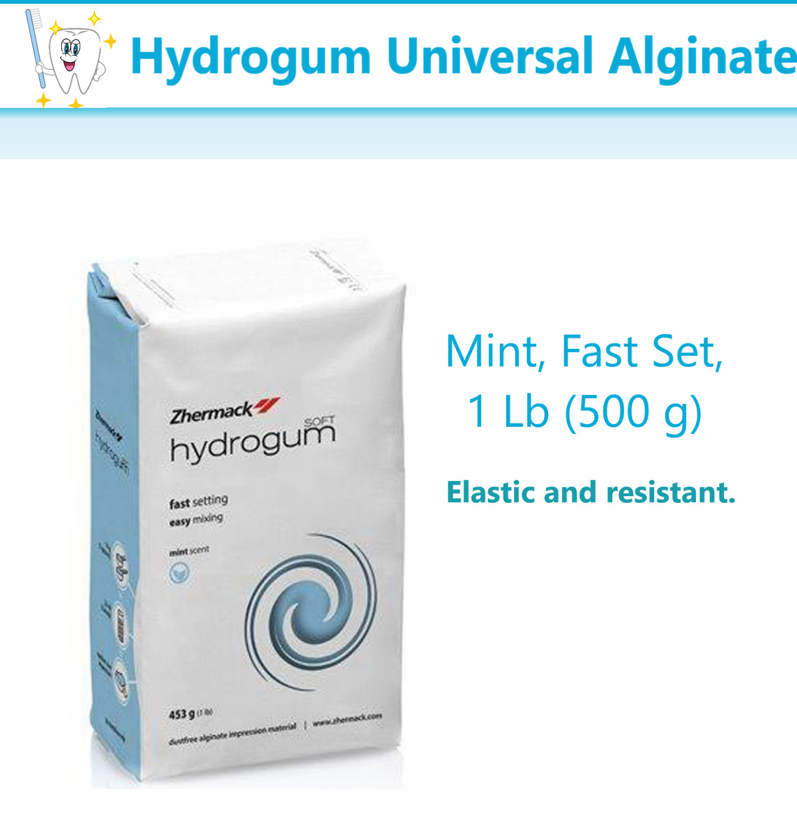 Zhermack Hydrogum Dental Impression Alginate 1.1 Lb. 500g Mint Fast Set Elastic
