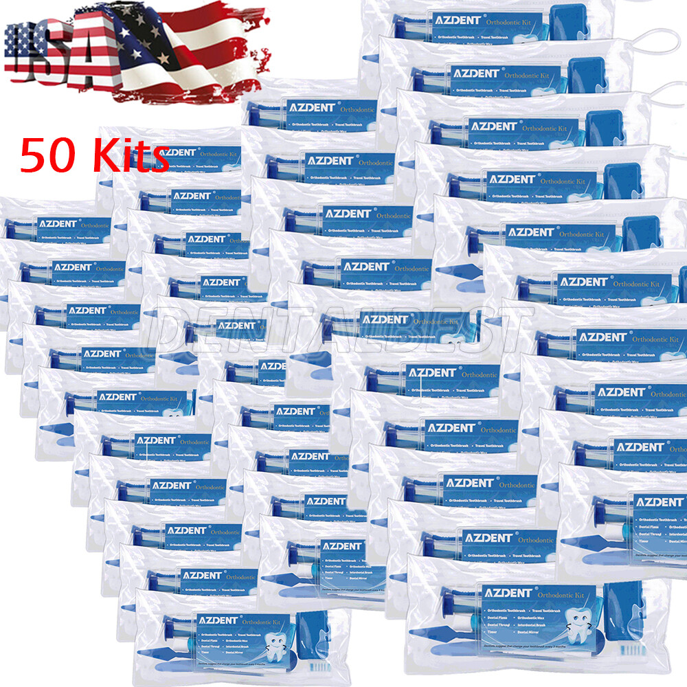 50packs Diental Ortodoncia Cuidado de Limpieza de Viaje Cepillo Hilo Oral Kits
