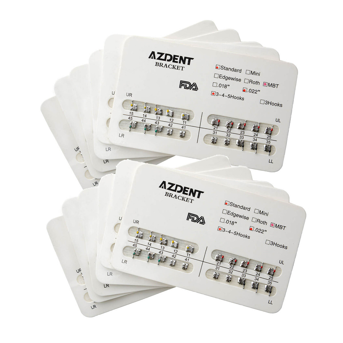 10 X AZDENT Dental Orthodontic Brace Brackets Mini Standard MBT 022 Hook 3 4 5