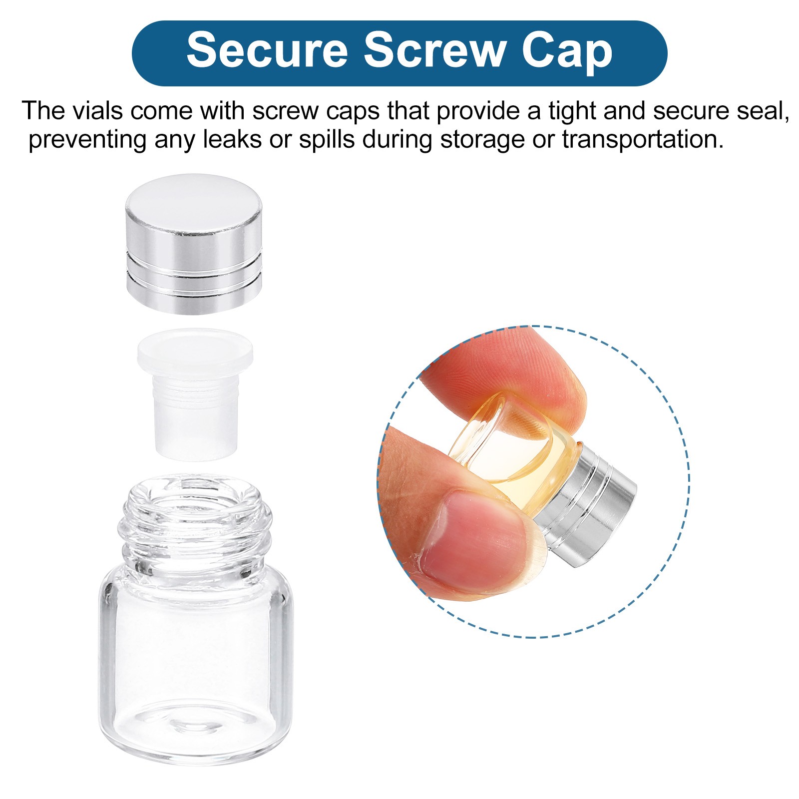 20Pcs 1ml Tiny Glass Bottles Vials Mini Clear Bottles Glass Screw Cap Silver