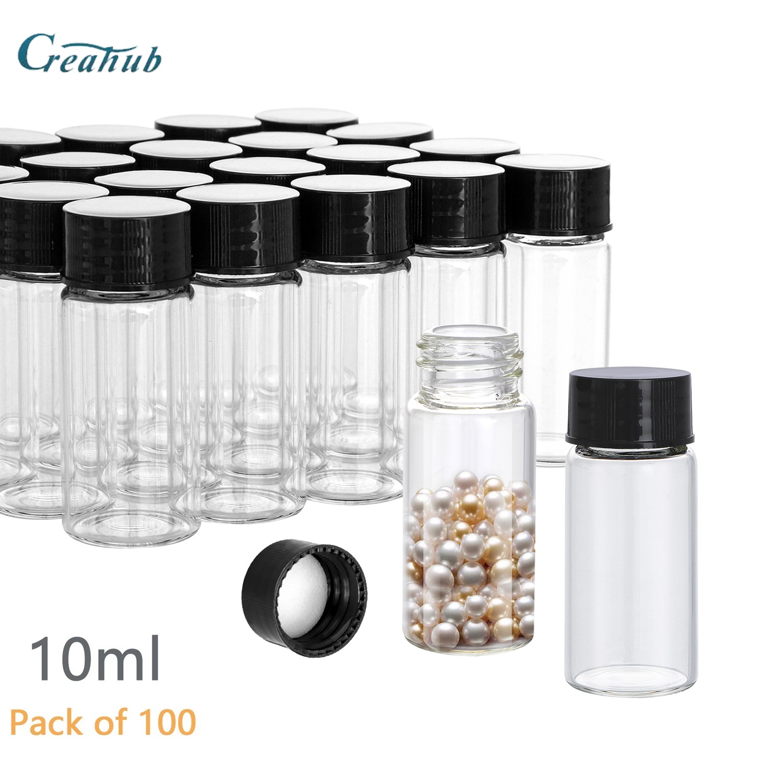 100PCS 10Ml Clear Glass Vials with Screw Caps Small Liquid Sample Vial LeakProof