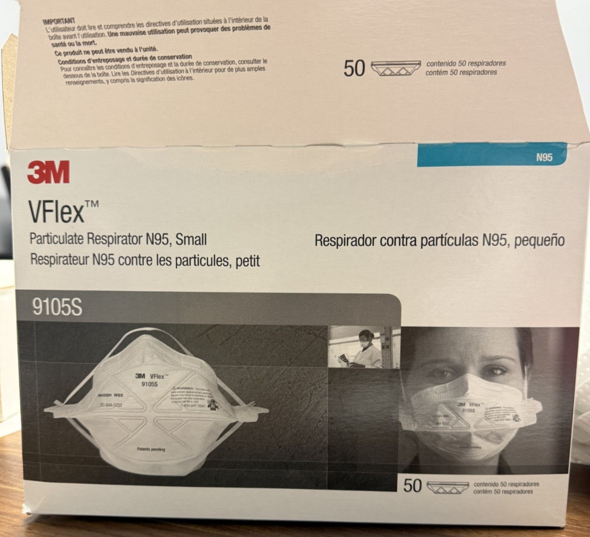 3M VFlex Particulate Respirator N95, Small 9015S Face Mask 50pc in a box