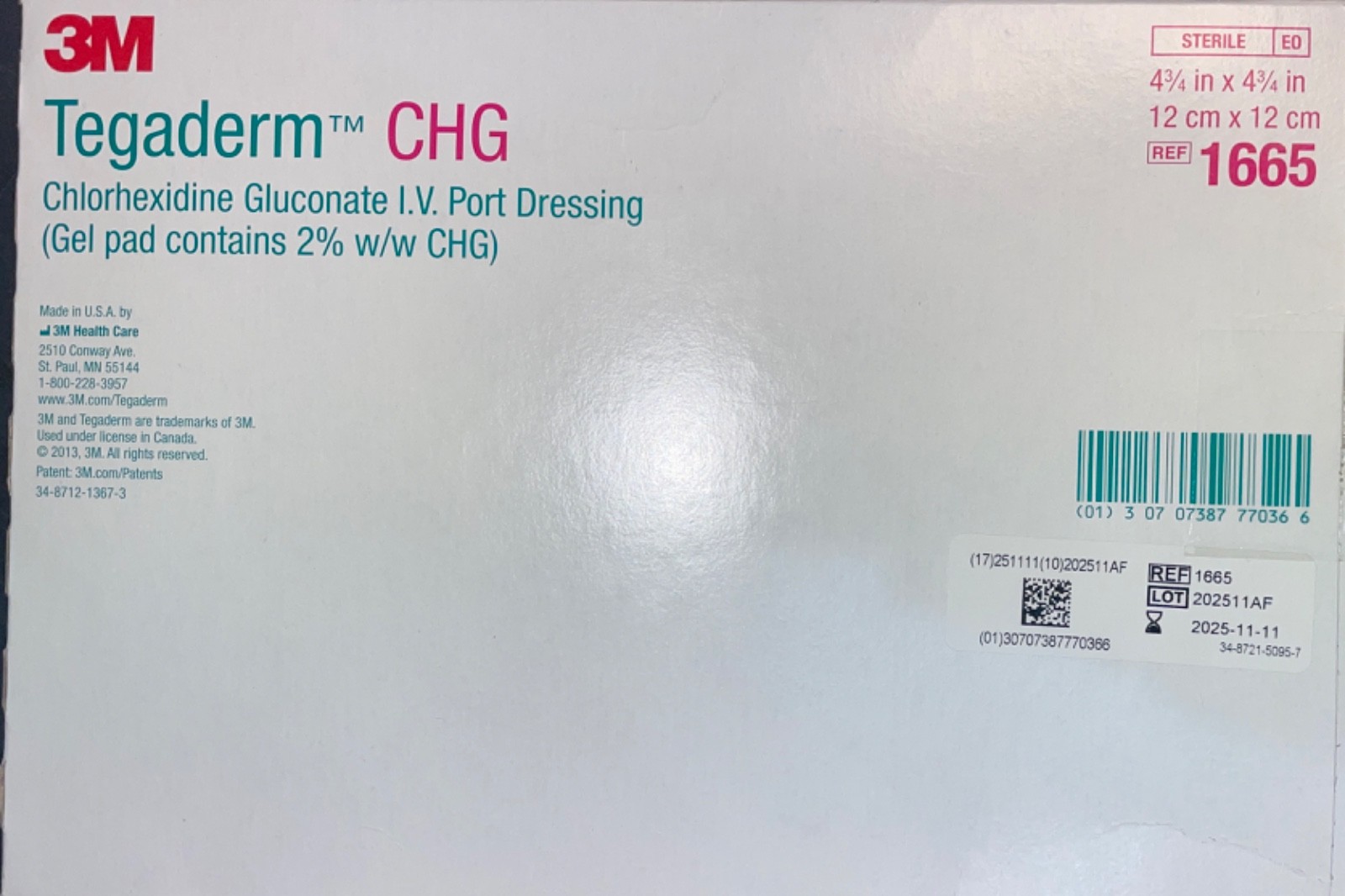 3M Tegaderm CHG 1665 t Dressing, 4.75 x 4.75 – Lot of 14