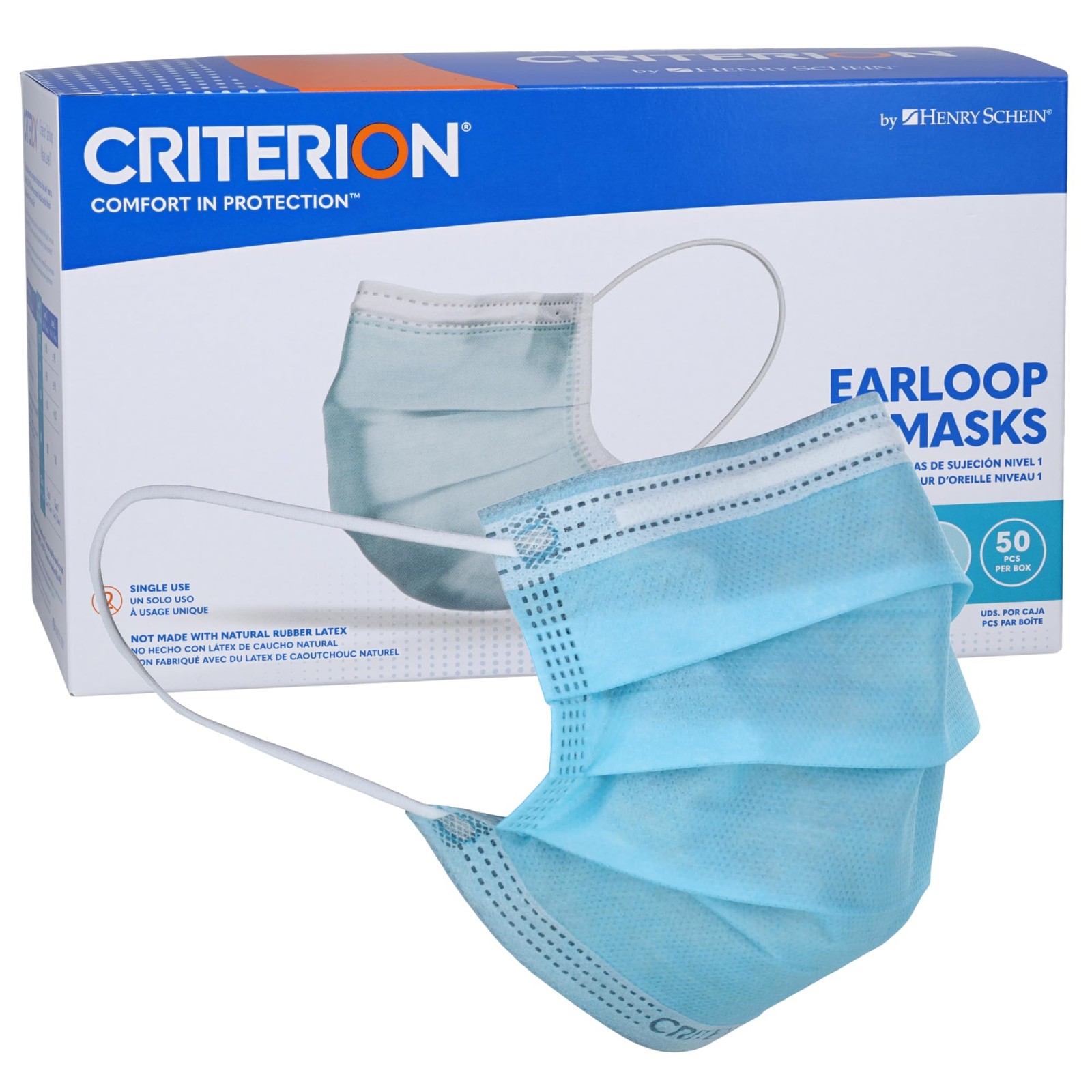 Criterion ASTM Level 1 Disposable Face Mask, Adult Size, Blue, 3-Ply, Fluid R…