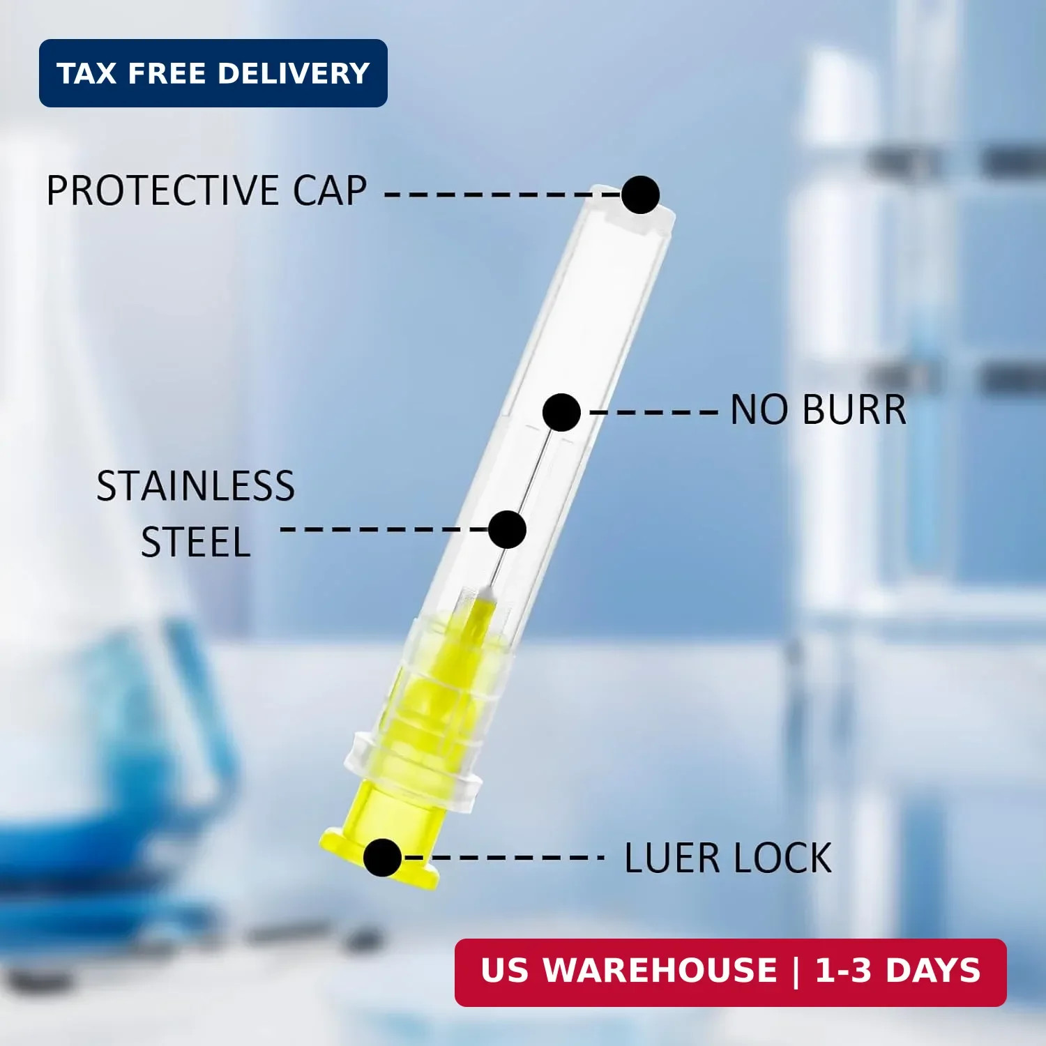 100 Pack 30 Ga 13mm 1/2 in Disposable Dispensing Needles for Scientific and Indu