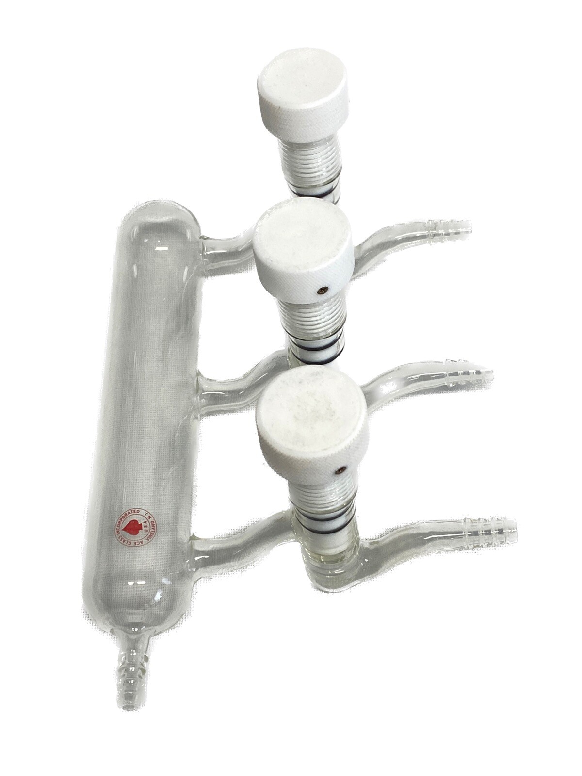 ACE Glass 235mm 3-Port Left Single Bank Inert Gas Vacuum Manifold PTFE Plug 8730