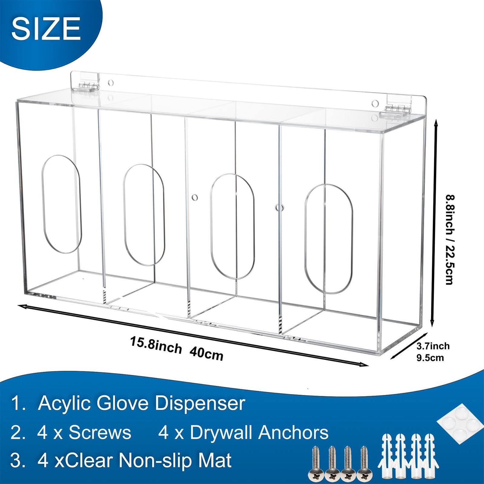 Clear Acrylic 4 Compartment Glove Dispenser Wall Mount – Organizer with Lid –…