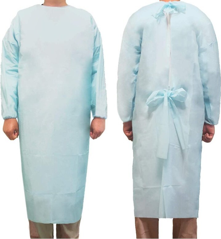 5x Medical Isolation Gown Elastic Sleeve Blue One Size Fits Most