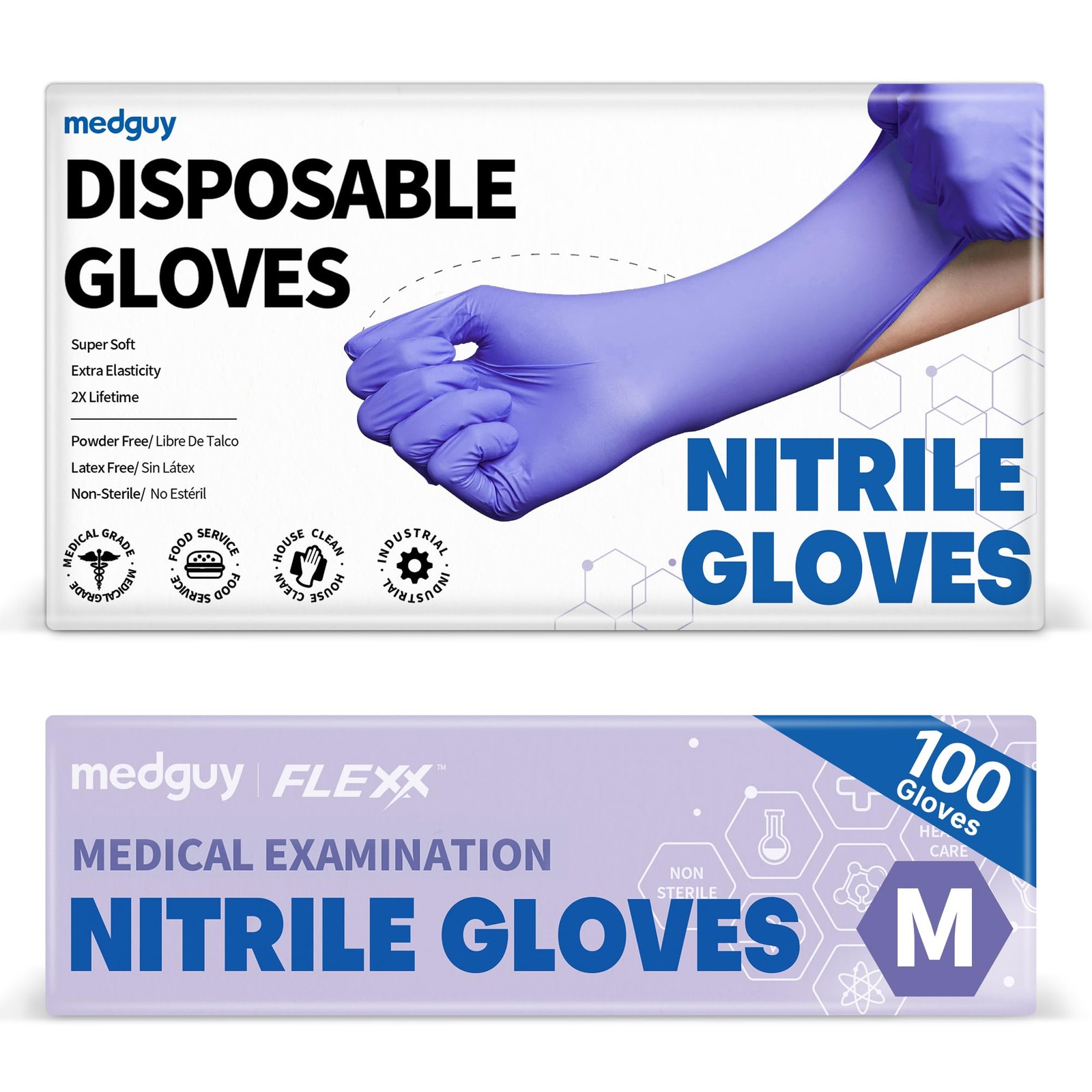 Medguy Medical Nitrile Exam Gloves, 4 Mil Medium, Medium (Blue-violet)