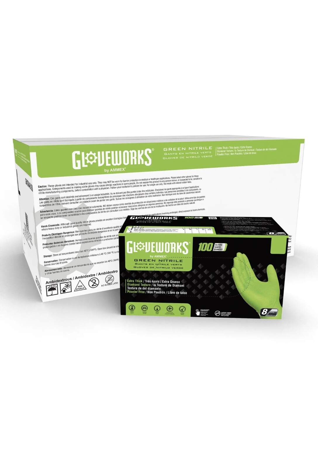 GLOVEWORKS HD Green Nitrile Industrial Gloves, 8 Mil, Case of 1000 Size XL