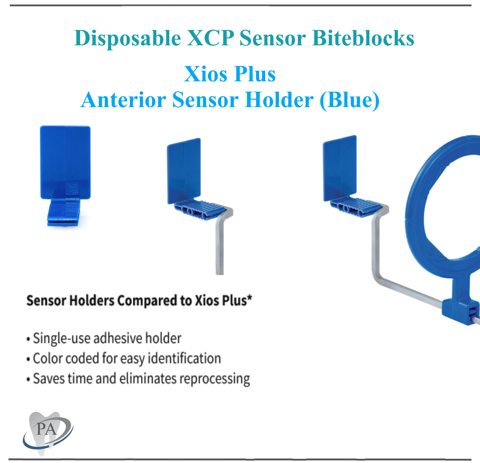 Dental X-Ray XCP Xios Plus Anterior Adhesive Sensor Holder Biteblocks, Blue – US