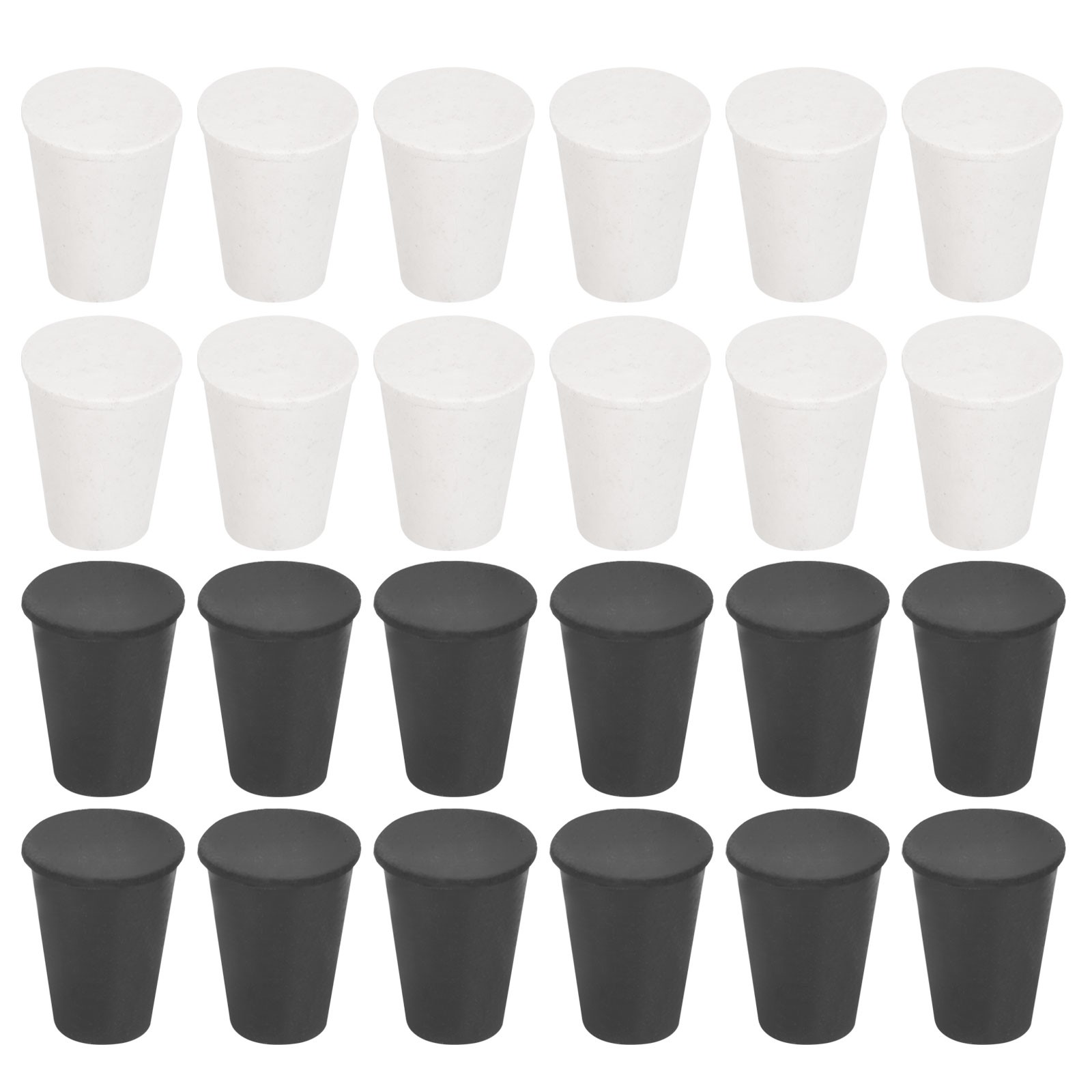 24 Pcs Solid Rubber Stopper Size 000#-13mm x 8mm – 17mm Long, Black/White