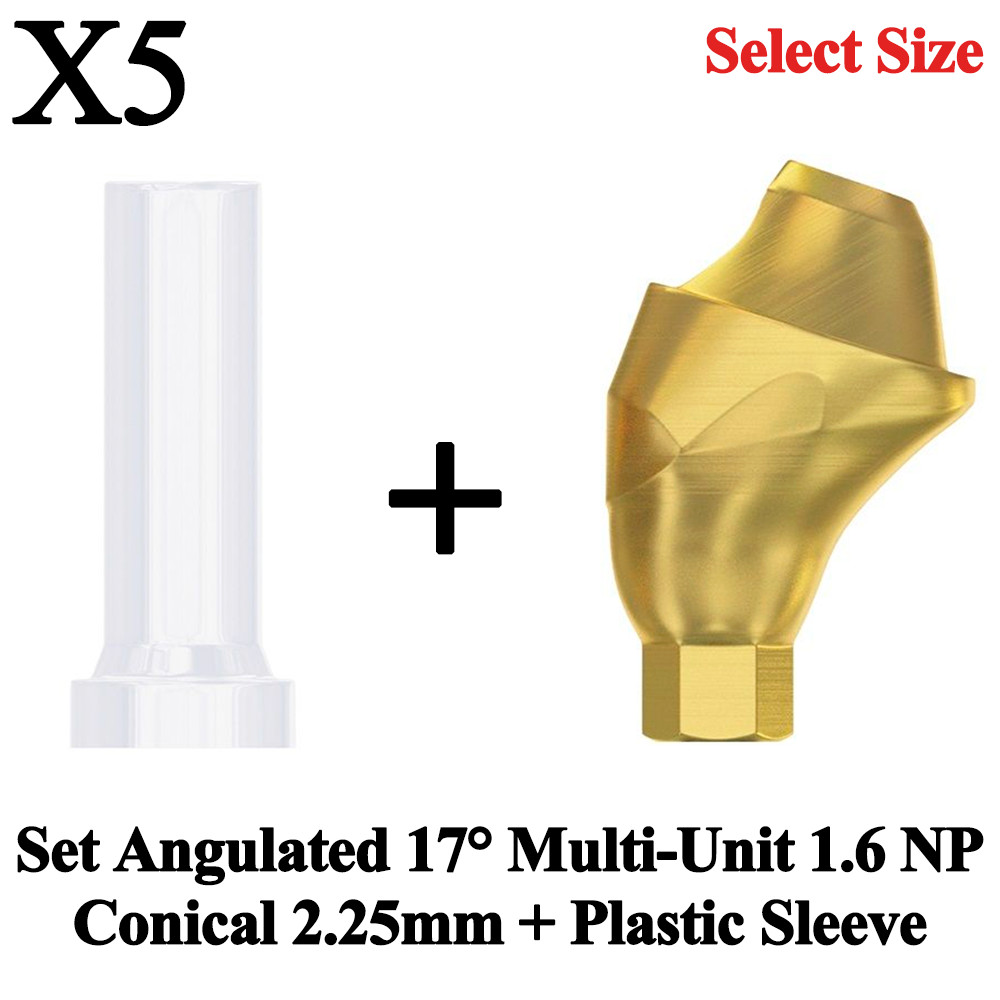 5x Set Dental Angulated 17° Multi-Unit 1.6 NP Conical 2.25mm + Plastic Sleeve