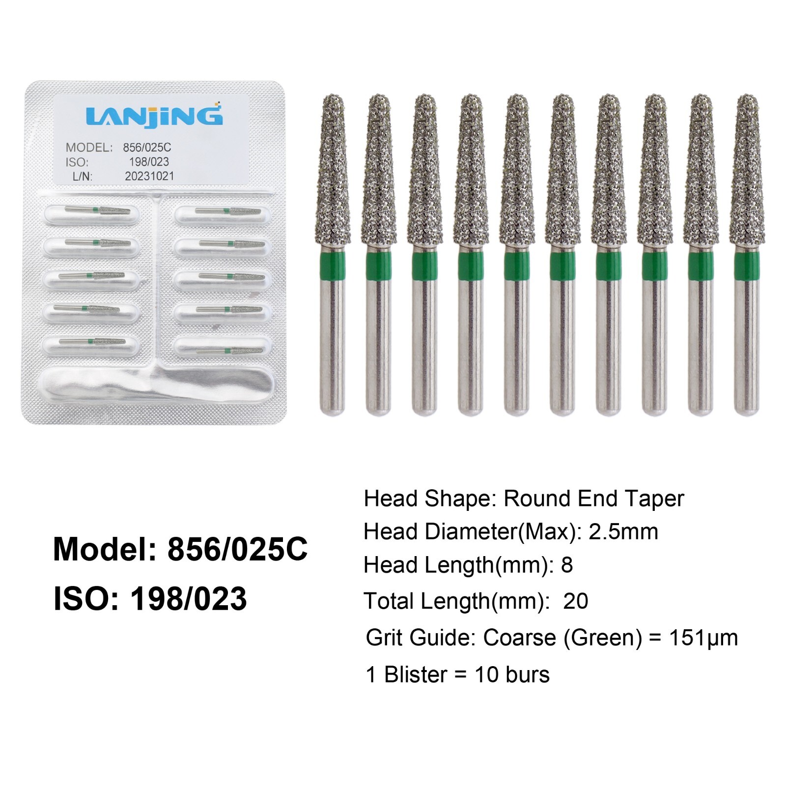 Dental Diamond Burs Round End Taper Bur 856/025C Coarse Grit FG High Speed