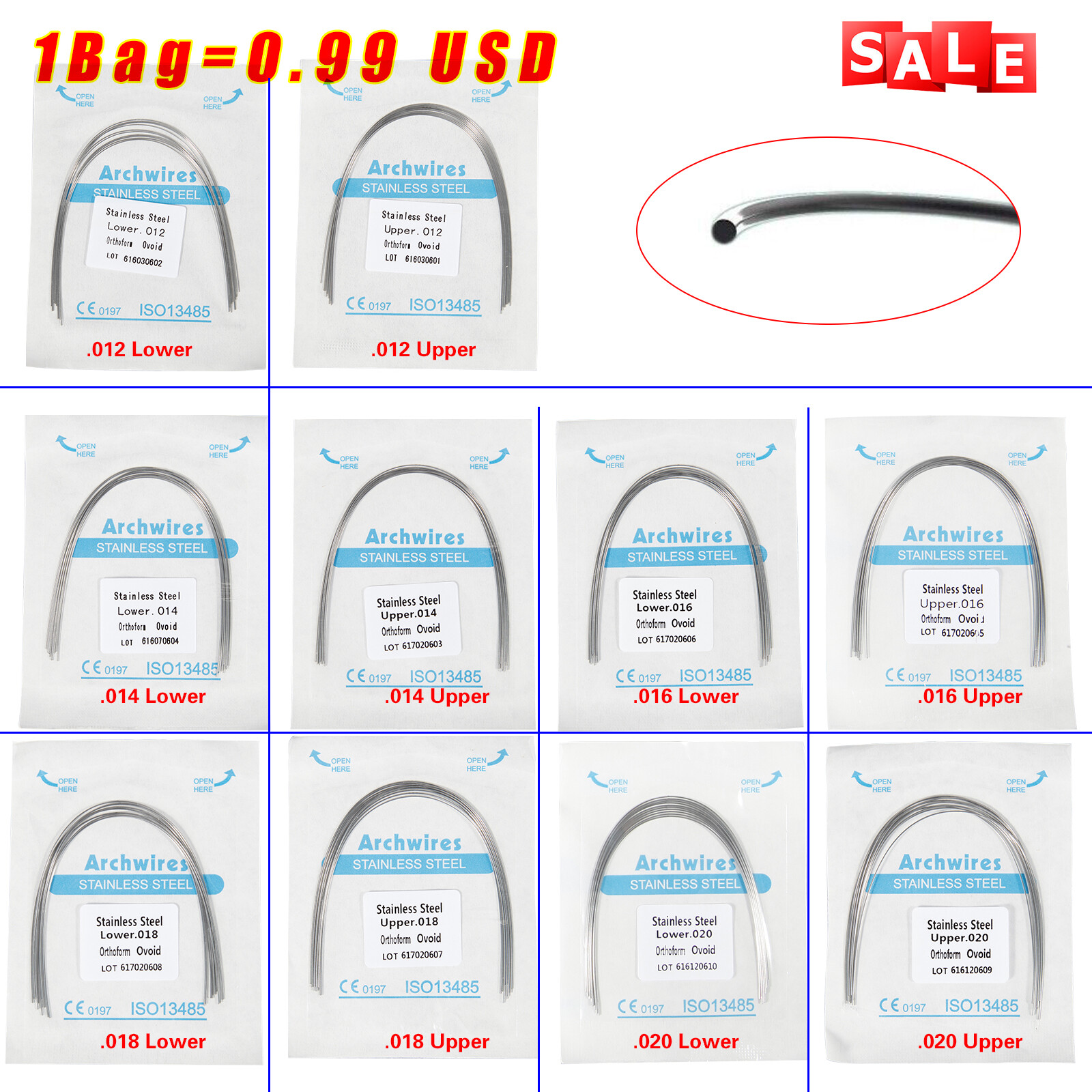 Dental Orthodontic Arch Wire Stainless Steel Round For Bracket Braces