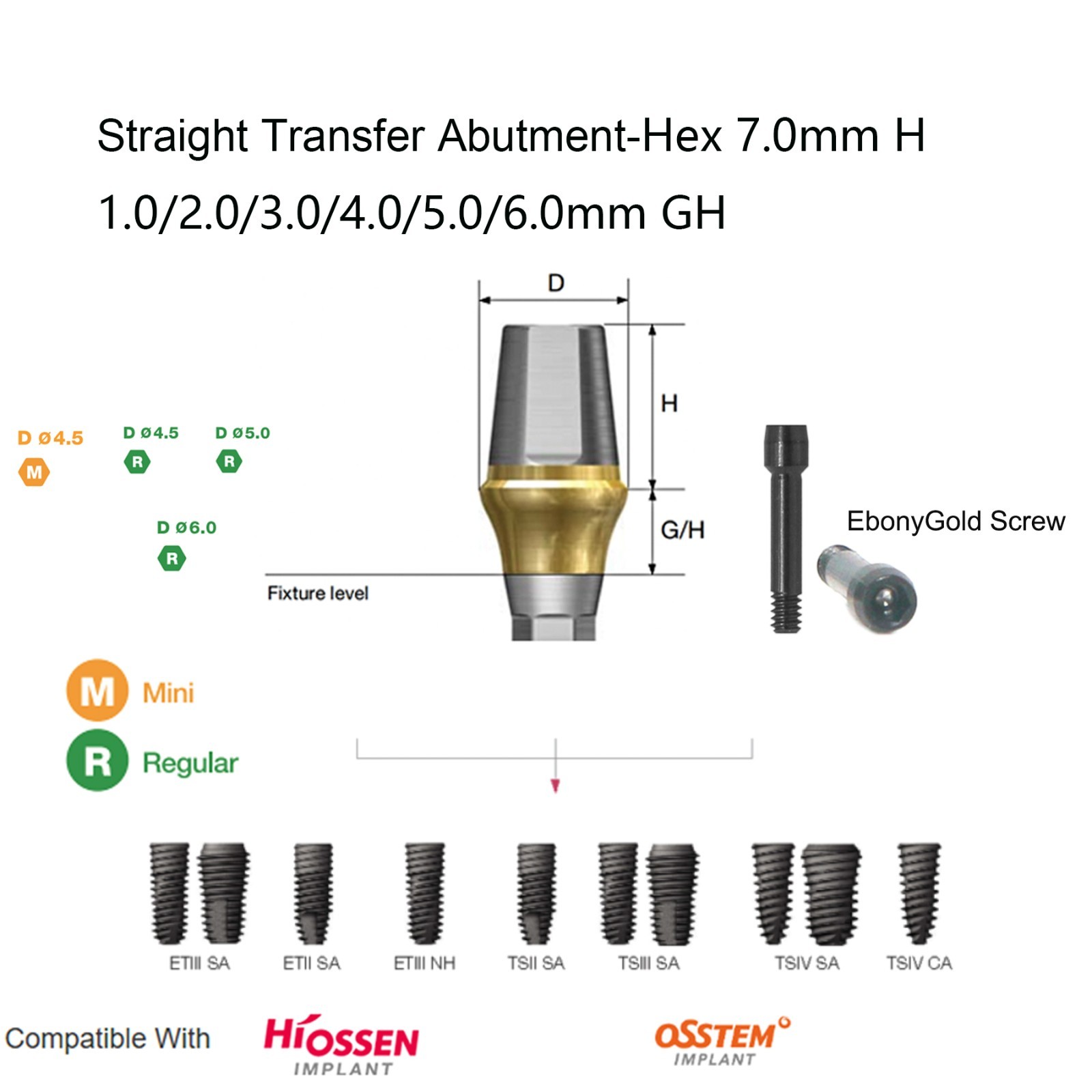 US Titanium Mini/Regualr Straight Transfer Dental abutment for Crown Hiossen ET