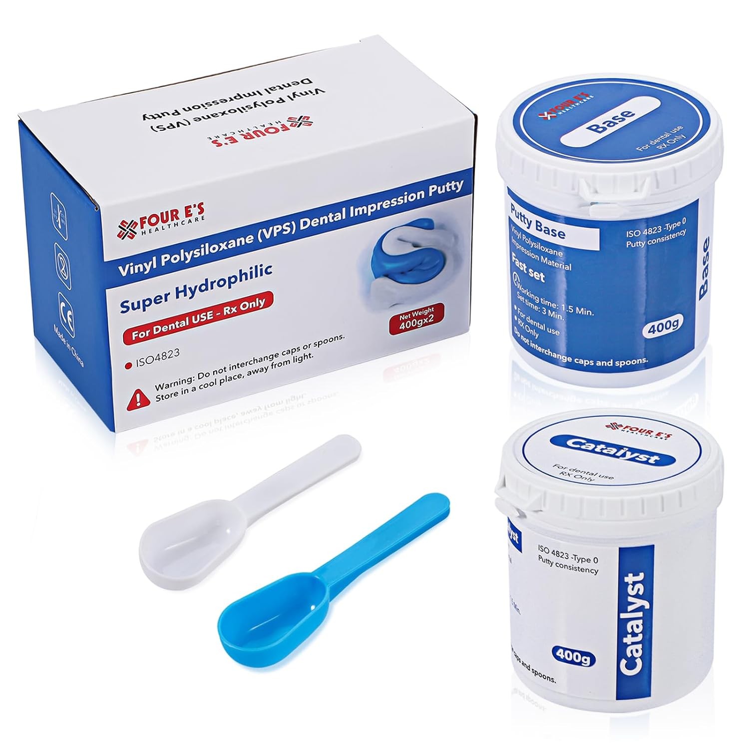 2x400g (Base+Catalystst)/12x25g Dental Putty Fast Set PVS VPS Impression Trays
