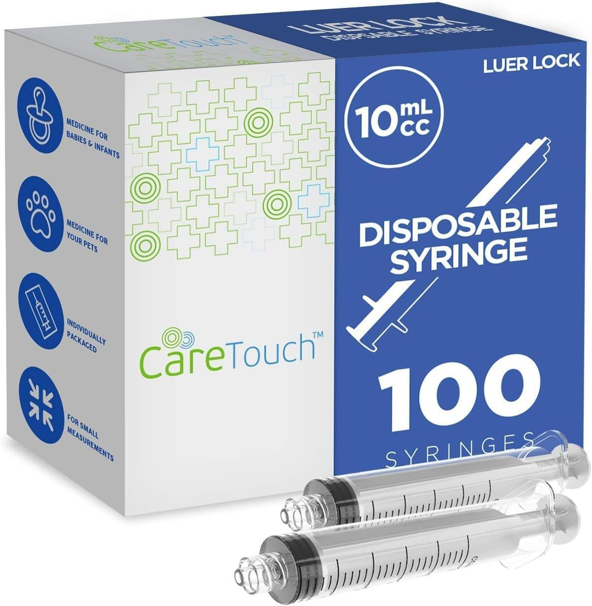 Care Touch CTSLL10 10Ml Syringe Only – Luer Lock Syringe Tip (No Needle),100 Cou