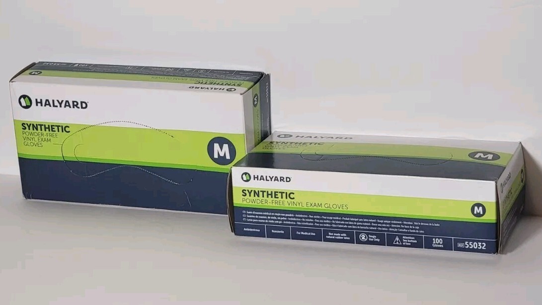 Halyard Synthetic Vinyl 100 Size Medium Medical Exam Gloves – 2 Boxes of 100