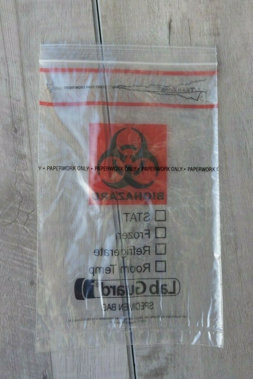 Medegen TearZone Biohazard Lab Guard Specimen Red Bag 6 x 9 ~ 800 Bags/ 8 Packs