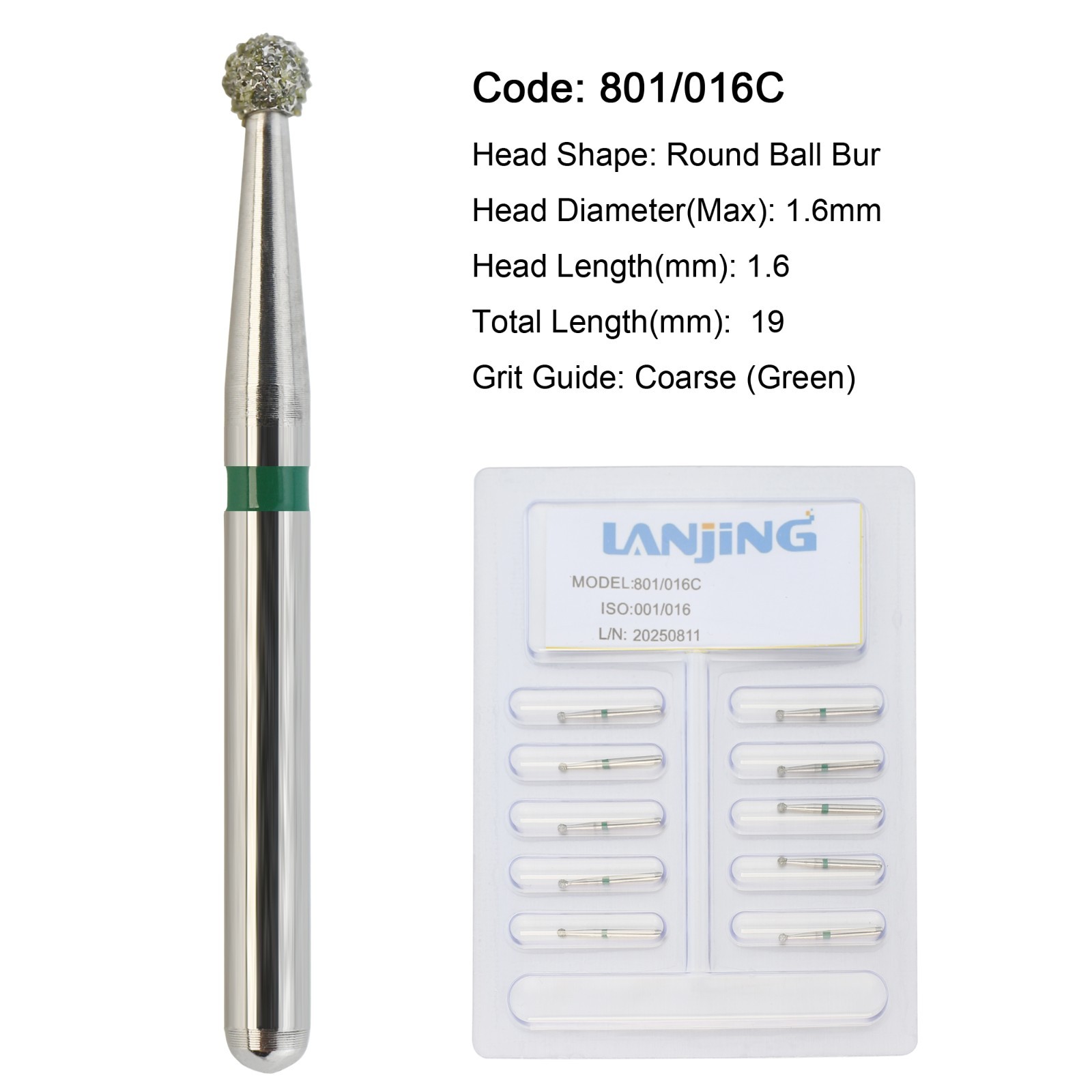 Dental Diamond Burs FG Surgical Long Round Ball Friction Grip High Speed 801L