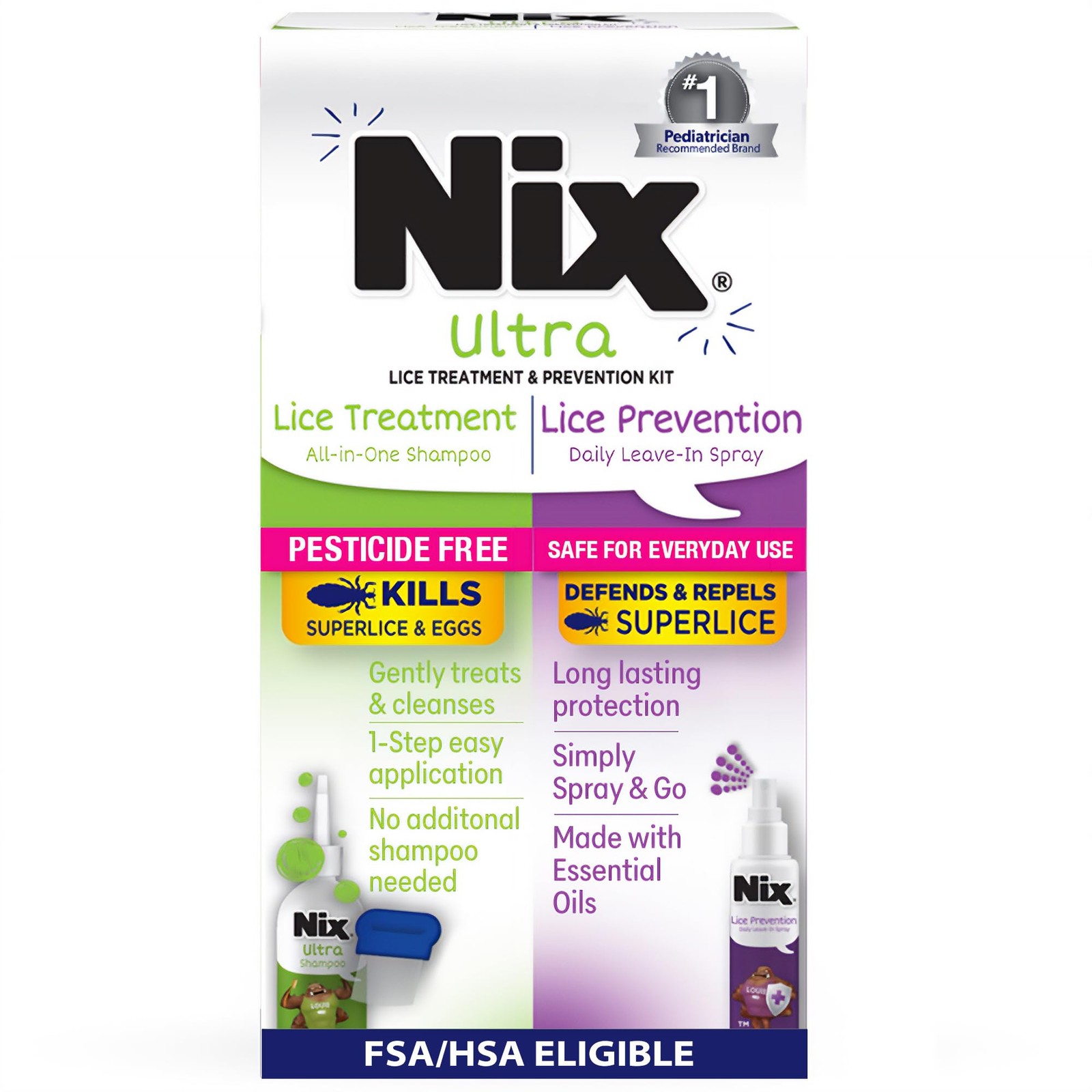 Nix Ultra All-In-One Treatment Prevention Kit 4 Fl Oz Shampoo Comb And 6 Fl Oz