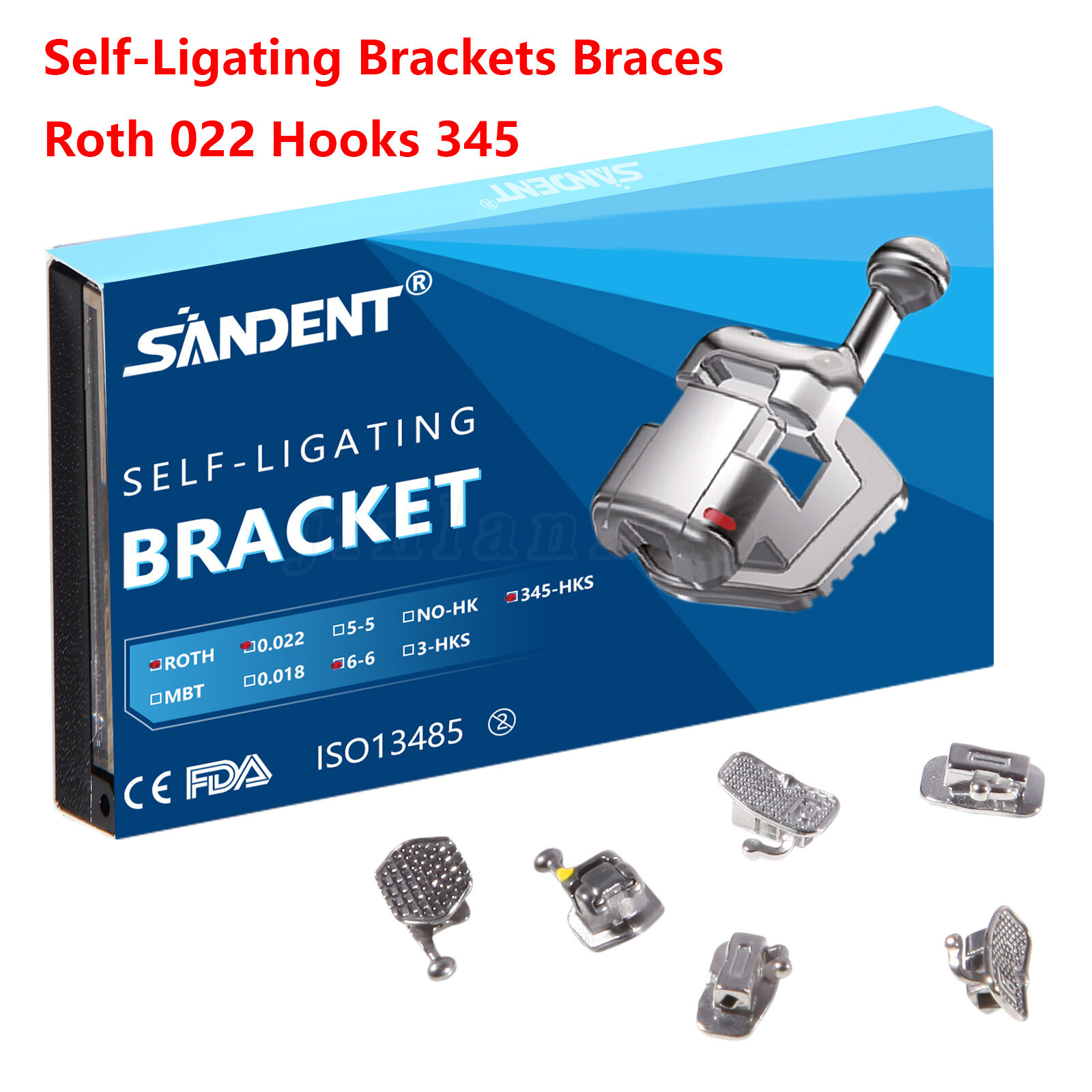 Dental Orthodontic Self Ligating Brackets Braces Roth .022 345 HK+Buccal Tube