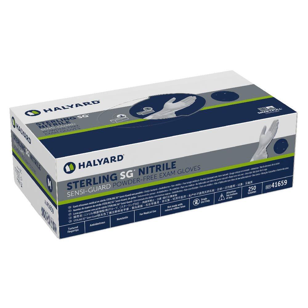 Halyard Sterling SG Nitrile Powder-Free Exam Gloves 3.7 mil Gray Medium Box 250