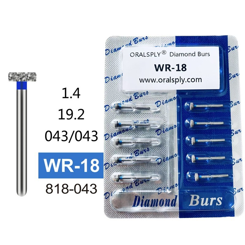 100 PCS WR-18 Wheel Flat Edge Medium Grit Diamond FG Burs for Dental Handpiece