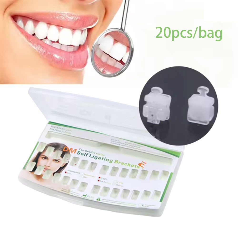 1Set / 20pcs Ceramic Self Ligiating Brackets Roth/ MBT 345 Hook 022 Slot Dental