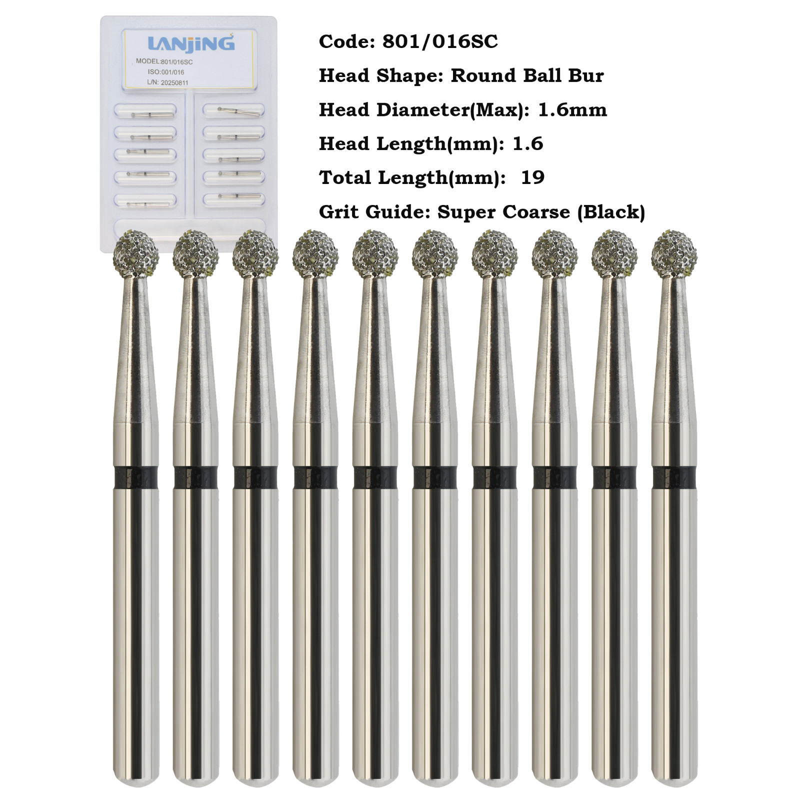Multi-Use High Speed Diamond Burs Long Round Ball Burr Surgical FG 801/023C