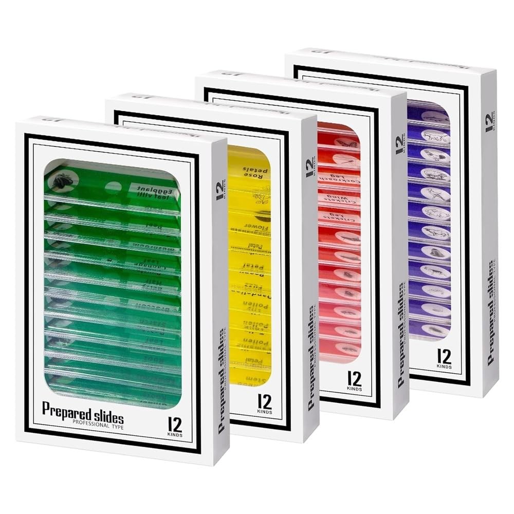 Jiusion 48Pcs Prepared Microscope Slides 48Pcs, Blue,Green,Red,Yellow