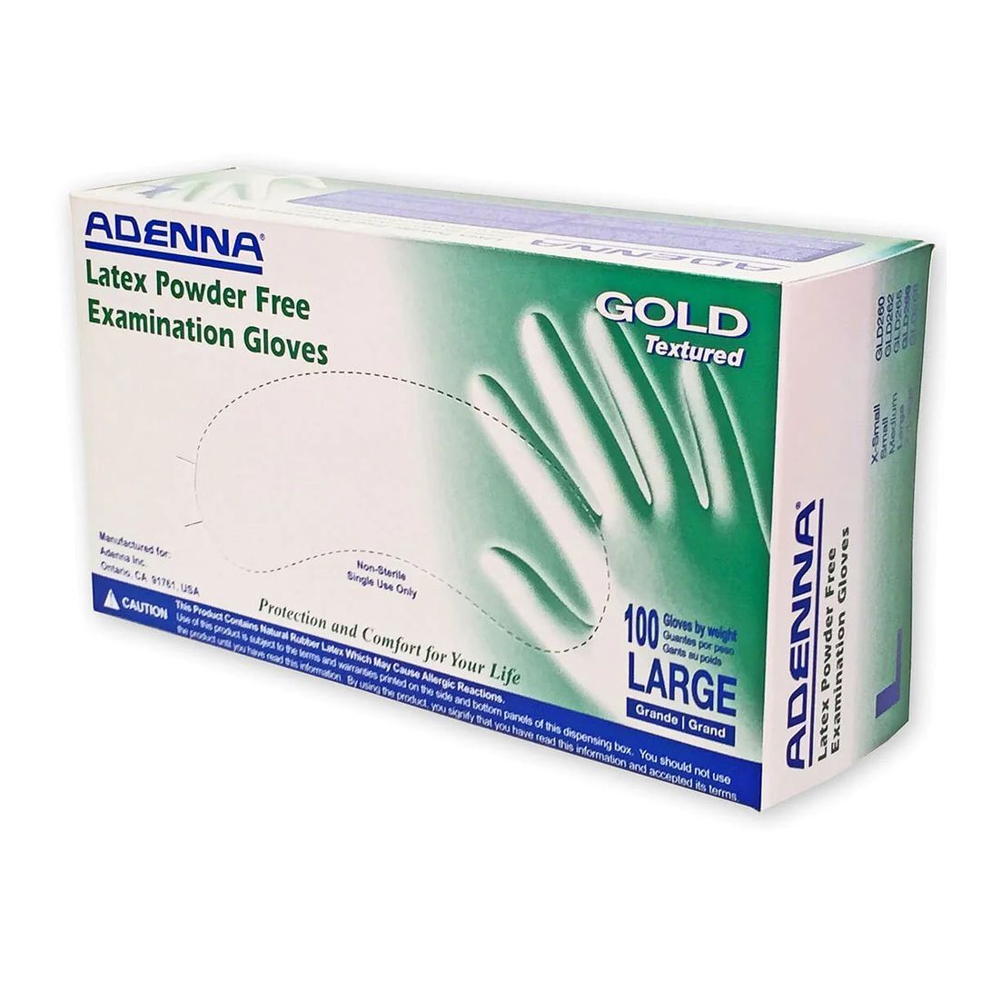 Adenna Gold Latex Glove: Size L, Non-Sterile, Powder-Free, Textured