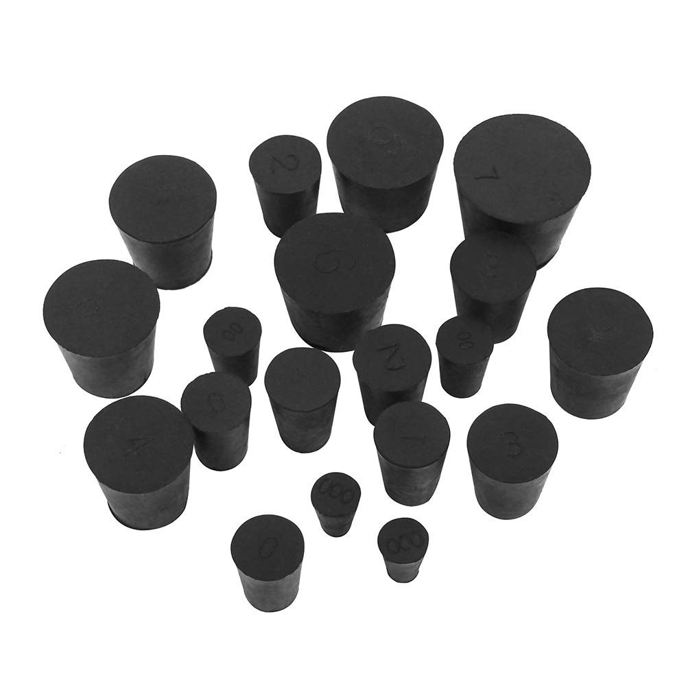 19-Pack Solid Rubber Stoppers Assorted Sizes for Lab Use