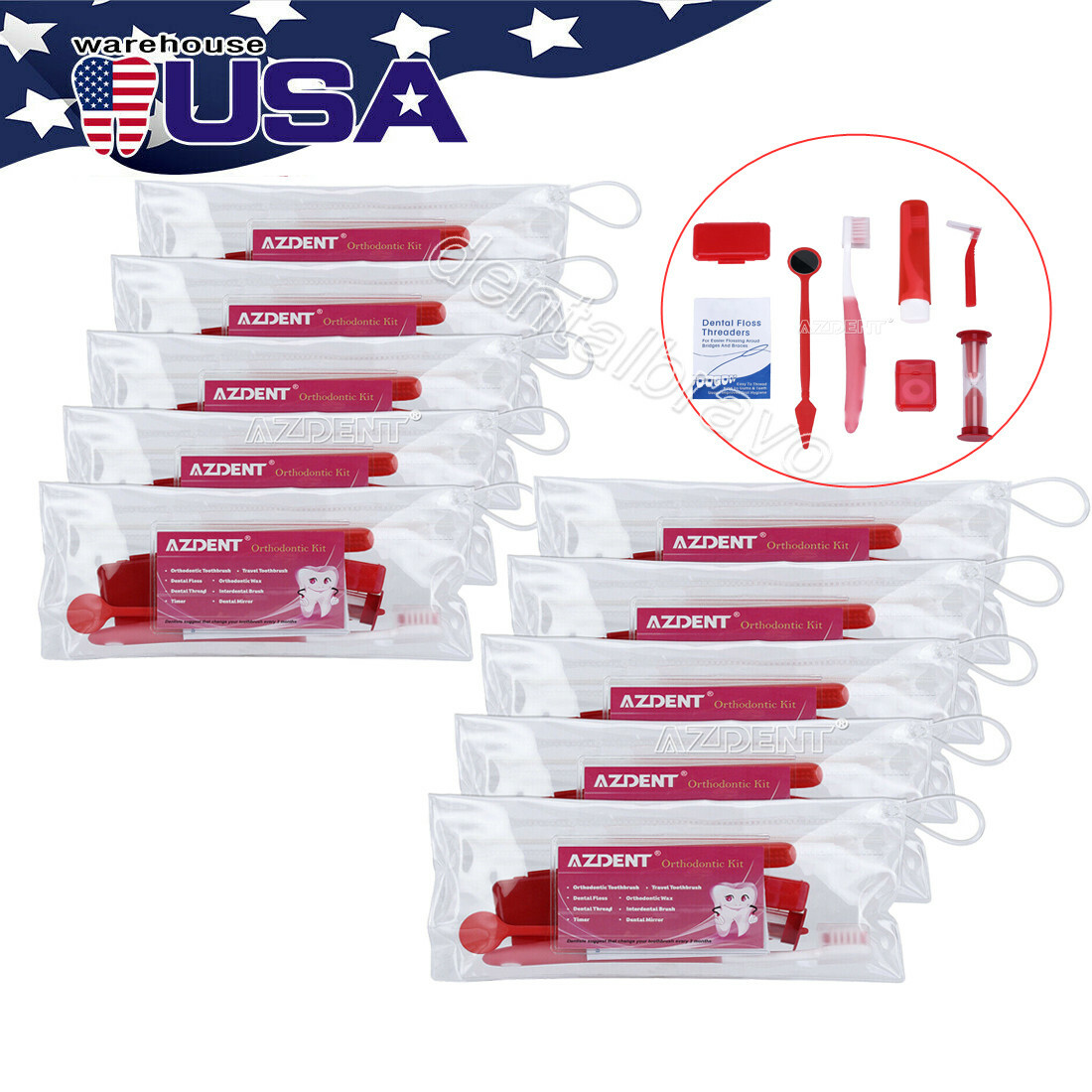 10X AZDENT Dental Orthodontic Oral Care Kit Hygiene Clean Tools Teeth Whitening