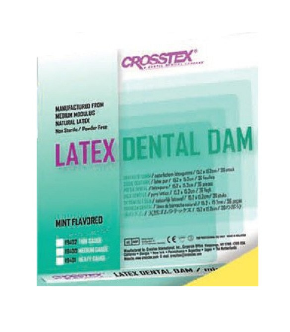 Crosstex Dental Dam 19200 Green Medium 5″ x 5″ Drape, Latex Powder-Free 52/Box