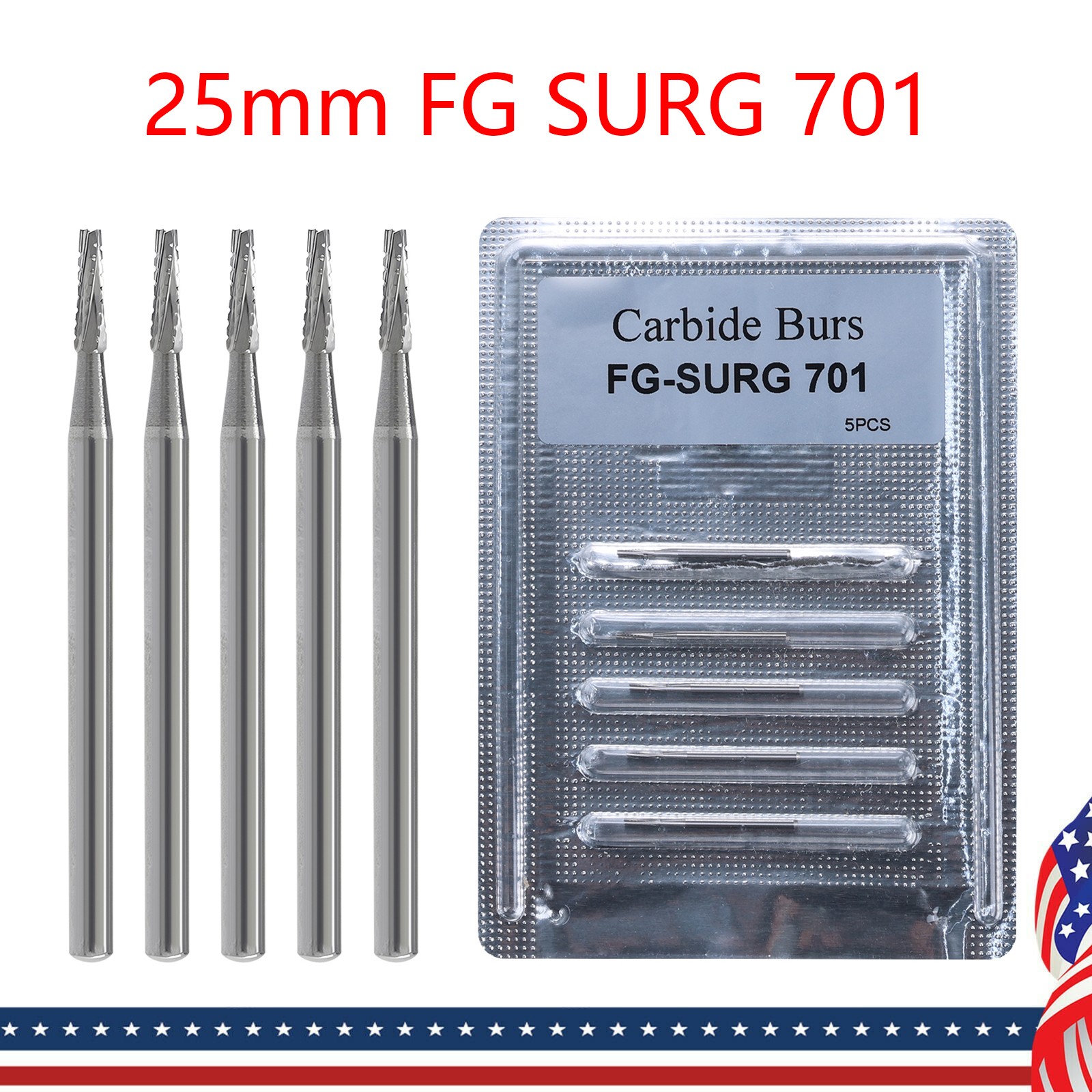 Dental Surgical Burs 25mm Carbide Bur FG SURG Taper Fissure FG 701 High Speed