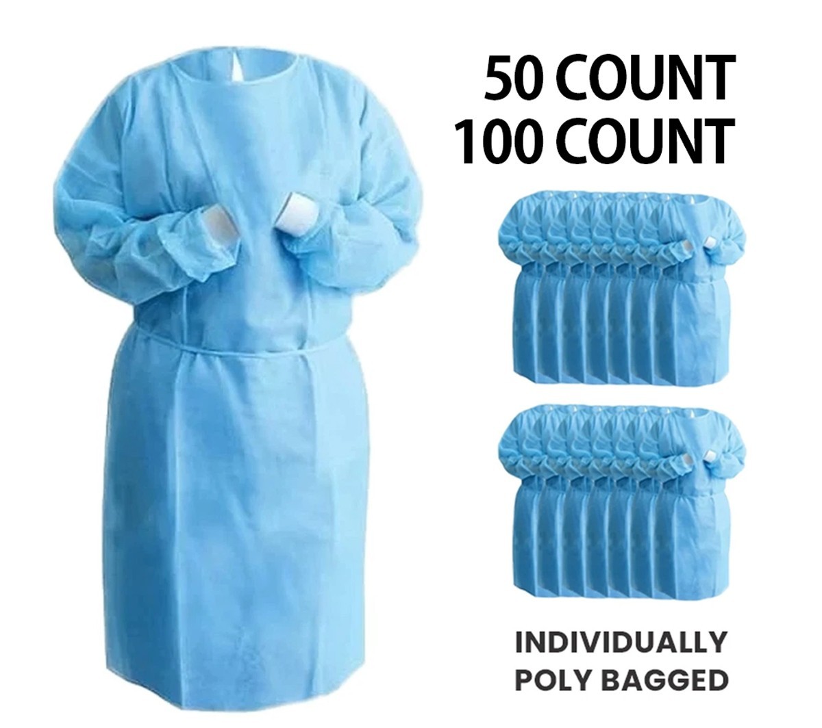 Isolation Gowns Disposable AAMI Level 3 Blue SMS Medical Size XXL New 50/100 PCS