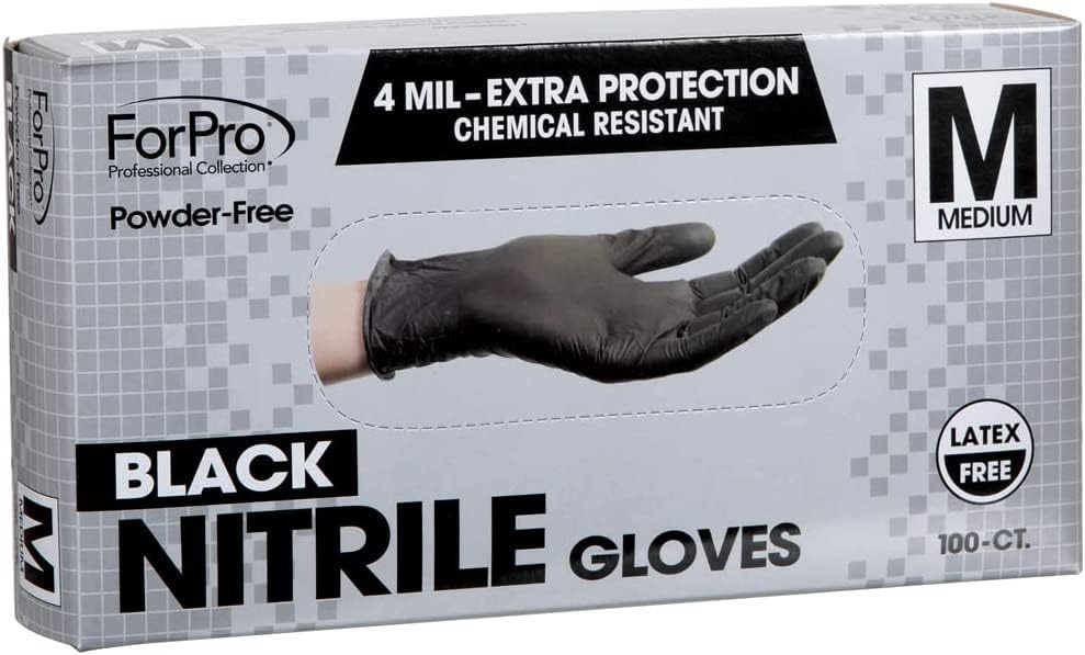 ForPro Nitrile Gloves Chemical Resistant PowderFree Black Medium 1000Count