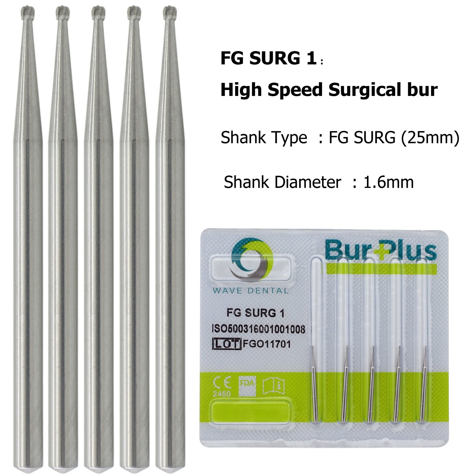 Wave Dental Surgical Length Burs Round 4 6 2 557 702 SL Carbide 25mm High Speed