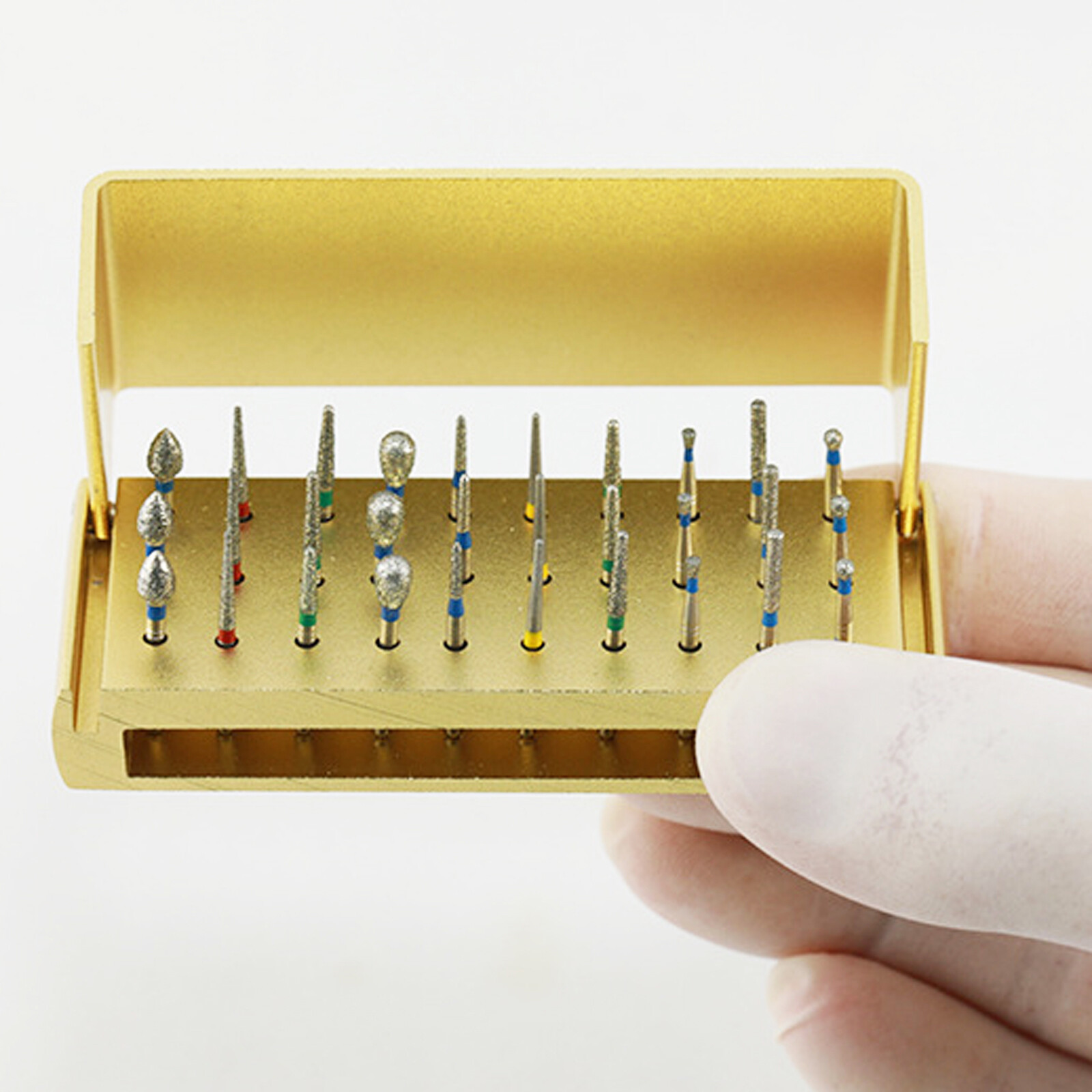 30 Pcs Dental Diamond Burs Drill + Disinfection Bur Block High Speed Handpiece