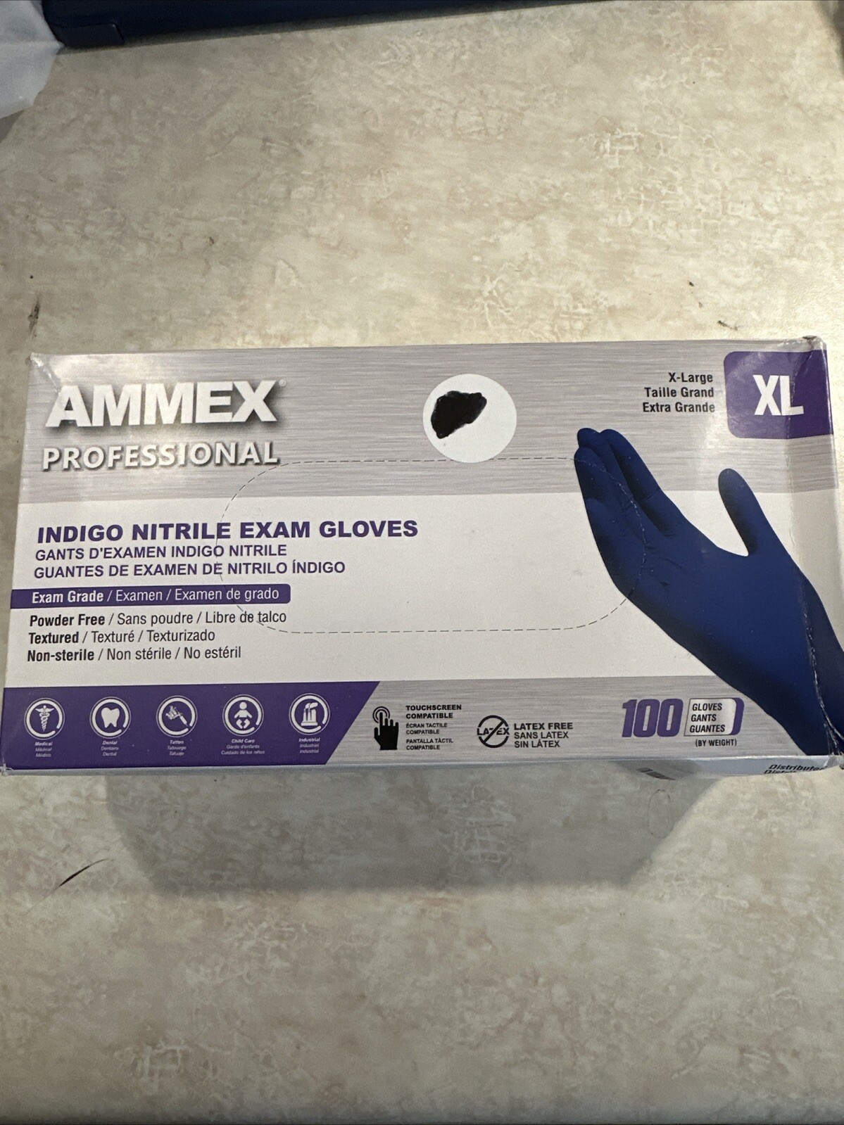 AMMEX Indigo Nitrile Disposable Exam/Medical Gloves 3 Mil Latex-Free, Box of 100