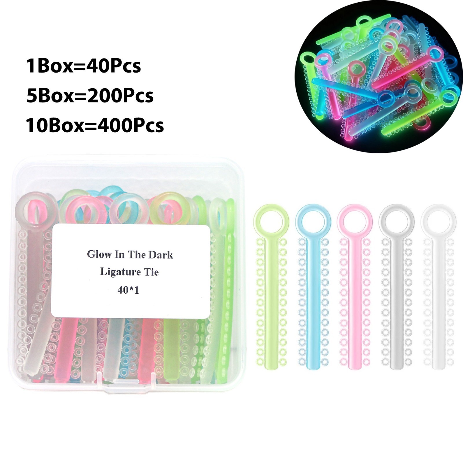 Dental Ortho Ligature Ties Glow in Dark Braces Elastic Rubber Bands Mixed Color