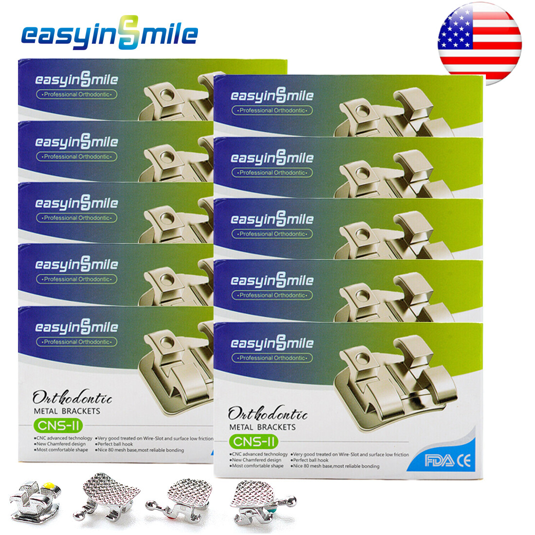 10Pack Dental Orthodontic Braces Brackets Roth/MBT 018 022 345 Hooks EASYINMSILE