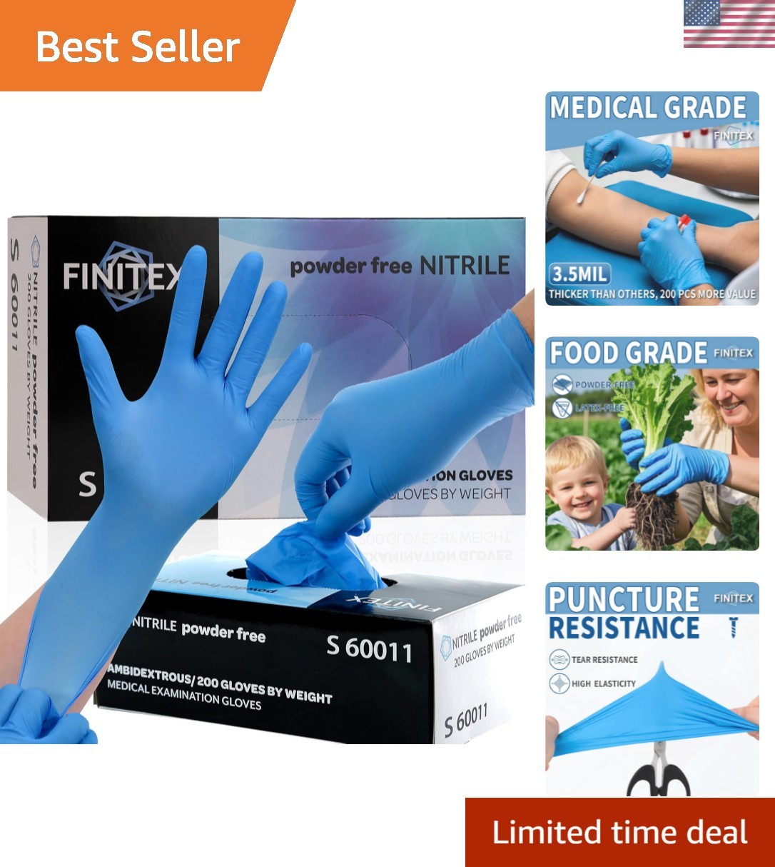 Blue Disposable Nitrile Exam Gloves – 200 PCS/BOX 3.5mil Rubber Powder-Free L…