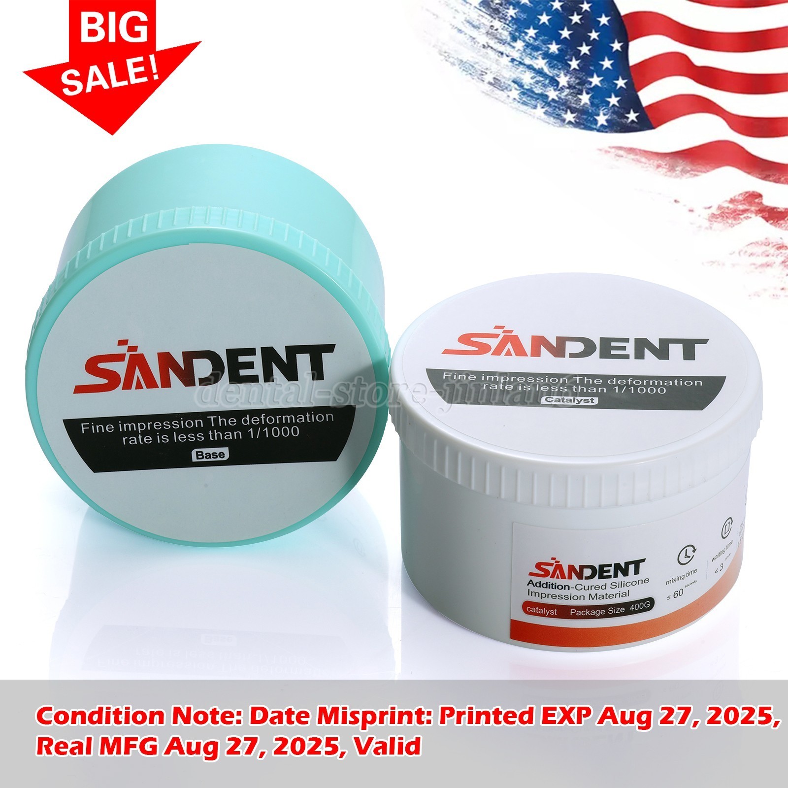 2*Dental Putty PVS VPS Impression Material Base Fast Set 400g Base+400g Catalyst