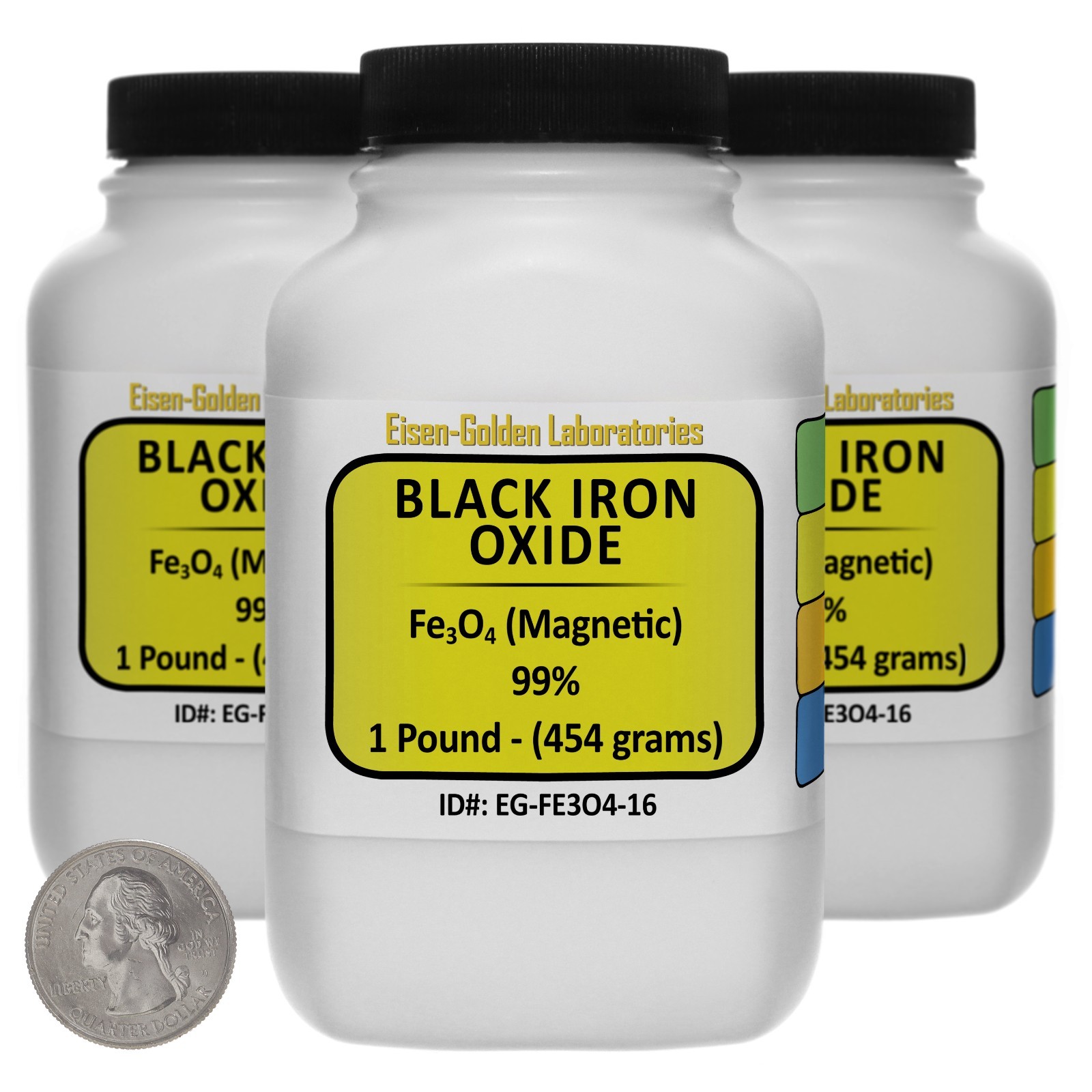 Black Iron Oxide [Fe3O4] 99% ACS Grade Powder 3 Lb in Three Space-Saver Bottles