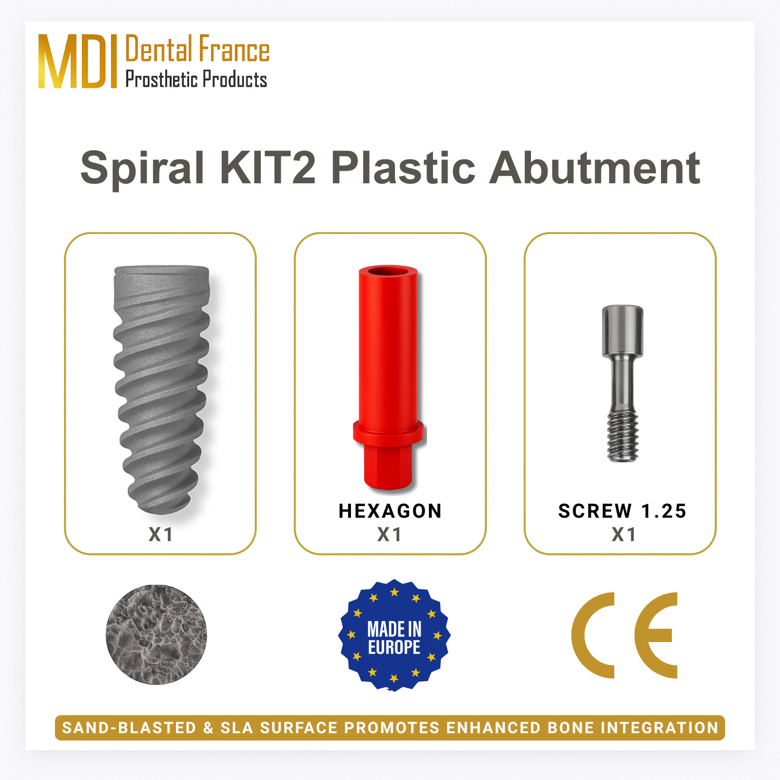 X2 Spiral Fixture Kit + Red Plastic Abutment | Hexagon Anti Rotation | Lab 2.42